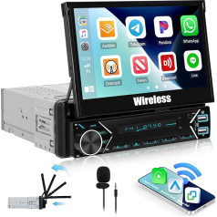 Bezvadu CAMECHO 1 DIN Carplay Android Auto,7 Zoll Automatisch Bildschirm Autoradio mit Bluetooth Freisprecheinrichtung Rapid Recharge Mirror Link FM Type-c/SD/AUX-in