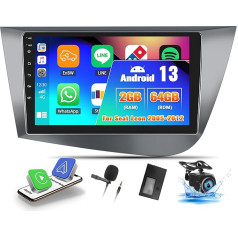 OiLiehu 2G + 64G Android 13 Auto radio 2DIN Carplay Android automašīnai Seat Leon MK2 2005-2012 Auto radio ar ekrānu 9 collas ar Mirror Link/EQ/Bluetooth/Steering Wheel Control/FM RDS/WiFi/GPS/Rear View