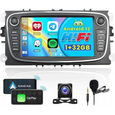 1GB + 32GB Android 13 Auto radio 2008-2011 Focus II, S-Max, Mondeo 9, C-Max, 2006-2011 Galaxy II, Kuga Radio Wireless CarPlay Android Car Bluetooth 7 collu ekrāns Auto radio navigācija