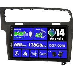 SXAUTO Android 13 [Iebūvēts 4G un DAB] 6G + 128G - Autoradio Golf 7 (2013-2018) - Dual Band WiFi - CarPlay Android Car - Kamera + Mikrofons - Bluetooth DSP 360-CAM - QLED 10,1 collu stūres vadības stūre