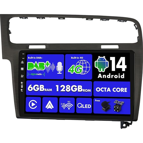 SXAUTO Android 13 [Iebūvēts 4G un DAB] 6G + 128G - Autoradio Golf 7 (2013-2018) - Dual Band WiFi - CarPlay Android Car - Kamera + Mikrofons - Bluetooth DSP 360-CAM - QLED 10,1 collu stūres vadības stūre