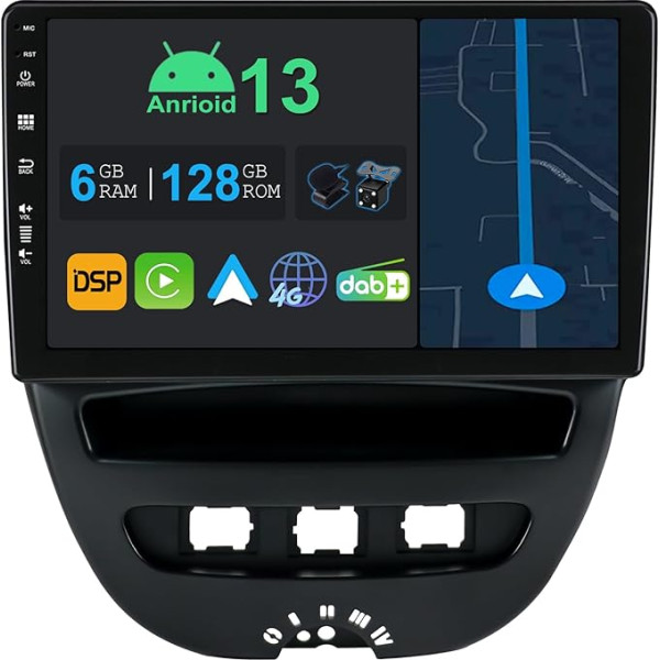 YUNTX 10,1 collu Android 13 auto radio ar satelītnavigāciju Peugeot 107 Toyota Aygo Citroen C1 2005-2014 | Octa Core | 6GB 128GB | Iebūvēts 4G LTE | CarPlay & Android Car | DSP | DAB | QLED | Dual Band WiFi