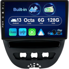 SXAUTO Android 13 [Iebūvēts 4G LTE un DAB] - 6G + 128G - Auto radio Toyota Aygo/Peugeot 107/Citroen C1 (2005-2014) - Dual Band WiFi - CarPlay Android Car - Camera + Mic - SWC - QLED 10,1 collu 2 DIN