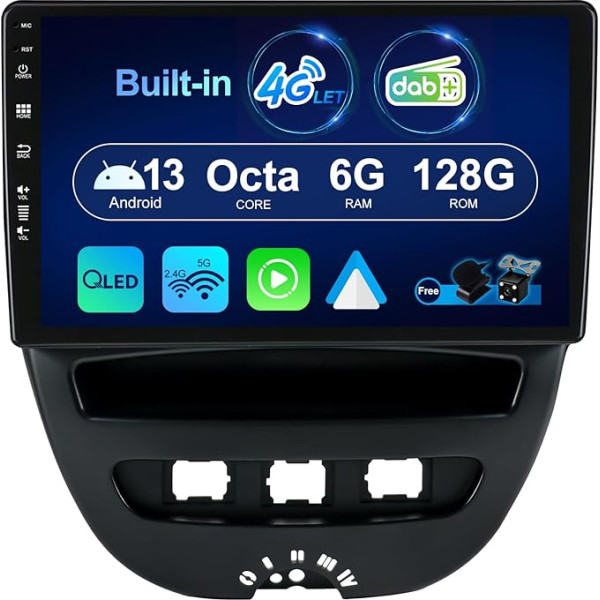 SXAUTO Android 13 [Iebūvēts 4G LTE un DAB] - 6G + 128G - Auto radio Toyota Aygo/Peugeot 107/Citroen C1 (2005-2014) - Dual Band WiFi - CarPlay Android Car - Camera + Mic - SWC - QLED 10,1 collu 2 DIN