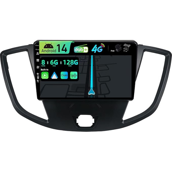 BXLIYER | 4G LTE un DAB | Android 13 automobiļa radio Ford Transit Tourneo Custom (2013-2019) | 6G+128G | CarPlay un Android Car | Kamera + MIC | Kontrole no stūres rata | Dual Band WiFi | QLED 9 collu |