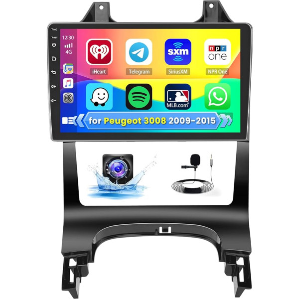 Inefala Android 13 2GB/64GB auto radio ar GPS navigāciju Peugeot 3008 2009-2015 Radio Wireless Carplay Android Car, 9 collu skārienekrāns, GPS navigācija, WiFi, BT, USB, FM RDS, EQ, MIC, aizmugures skata kamera