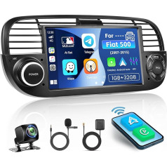 Inefala Android 13 auto radio Fiat 500 2007-2015, 7 collu auto radio ar ekrānu, Wireless CarPlay, Android Car, FM/RDS, GPS, Bluetooth, WiFi, USB/MIC, AHD atpakaļgaitas kamera 1 + 32 GB