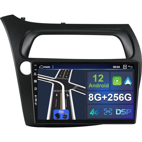 8G+256G Android 12 Auto Stereo Honda Civic/Hatchback 2006-2011 - Bezmaksas aizmugurējā skata kamera - 9 collas - Atbalsta GPS/DAB/Stūres rata vadību/WiFi/BT/Mirrorlink/Carplay/360 kamera