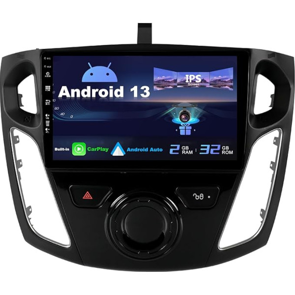 SXAUTO Android 12 IPS autoradio Ford Focus (2012-2017) - Iebūvēts CarPlay / Android Car - Bez atpakaļskata kameras - 2G + 32G - Vadāms no stūres DAB Fast-Boot WiFi DSP Bluetooth - 2 DIN 9 collas