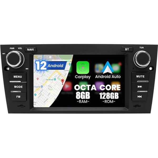 Kymmtun Android 12 auto radio BMW E90 E91 E92 E93 7 collu skārienjūtīgajam ekrānam (8GB+128GB) Bezvadu Carplay GPS/4G, Wi-Fi/USB/FM/AM/DSP/SD/Bluetooth brīvroku - vadība no stūres rata