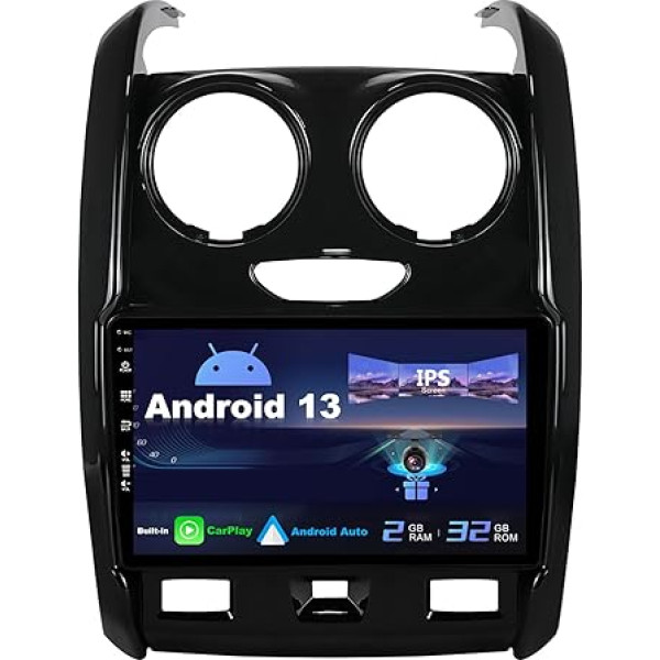 SXAUTO Android 13 IPS auto radio piemērots Renault Duster (2015-2017) - iebūvēts Carplay/Android Car - atpakaļgaitas kamera - 2G + 32G - vadība no stūres WiFi DAB Fast Boot 4G BT - 2 DIN 9