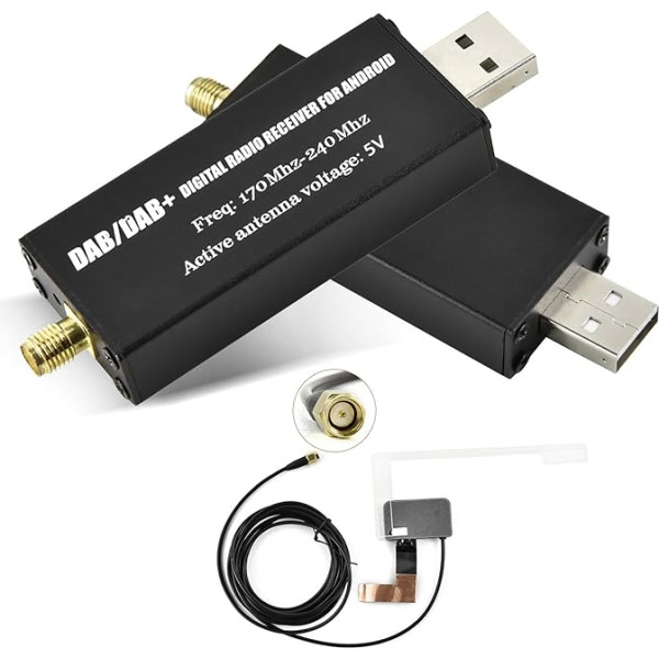 Inefala DAB DAB+ uztvērējs Android autoradijam, DAB kaste digitālajam radio uztvērējam DAB+ uztvērējs ar antenu, SMA antenas savienojums un USB 2.0, universāls DAB modulis Android autoradijiem