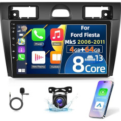 [8 Core 4+64G] Android auto radio Ford Fiesta 2006-2011 - 9 collu IPS skārienjūtīgais ekrāns ar bezvadu Carplay un Android Car - WiFi GPS 32EQ DSP balss vadība + atpakaļgaitas kamera un mikrofons