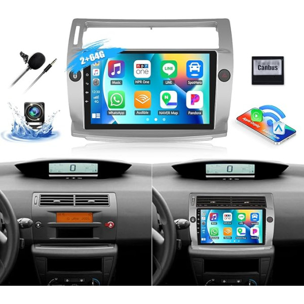 8-core Android 13 Auto radio ar navigācijas sistēmu Citroen C4 C-Triomphe C-Quatre 2004-2009, 2G + 64G, 9 collu ekrāns, 2 DIN radio ar Carplay, Android Car, DSP RDS Bluetooth Mirror Link +