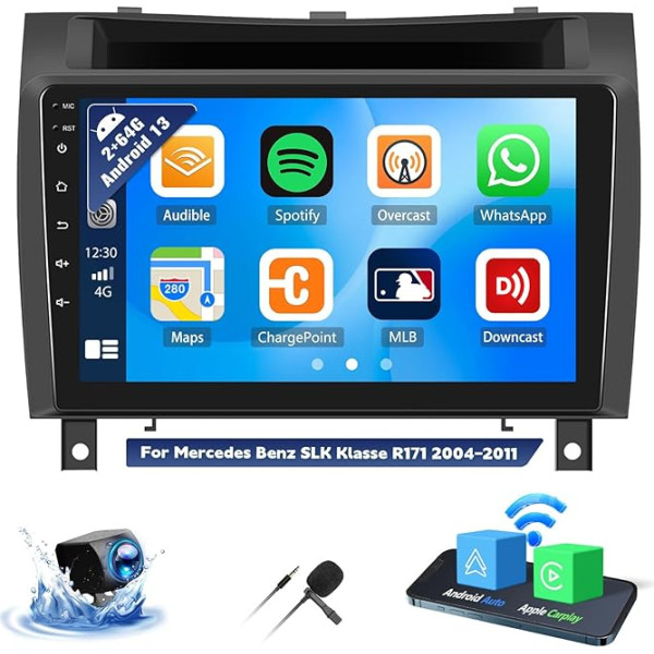 OiLiehu 2G + 64G Android 13 Auto radio 2DIN Carplay Android automašīnai Mercedes Benz SLK klasei R171 2004-2011 Auto radio ar 9 collu ekrānu ar Mirror Link/EQ/Bluetooth/FM RDS/WiFi/GPS/Rear View Camera