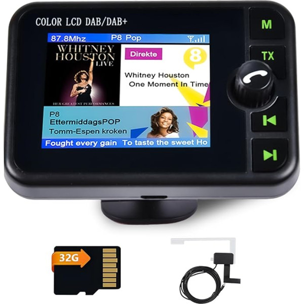 Inefala Digitālais radio DAB DAB+ adapteris automašīnas radio, 2,4 collu LCD displejs ar mūzikas Bluetooth + DAB/FM raidītājs + Aux-In/Out + TF kartes mūzikas atskaņošana + auto lādētājs