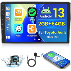 2 + 64 GB Android 13 Auto radio Toyota Auris 2006-2011 Radio Wireless Carplay Android automašīnai, 10,1 collu IPS Touch Screen radio ar aizmugures skata kameru, Bluetooth, navigācija, WiFi, DSP, EQ