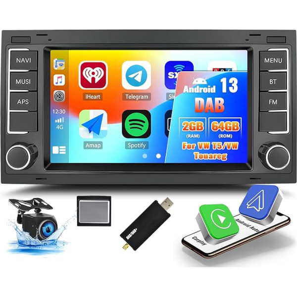 OiLiehu 2+64G DAB+ Android 13 Carplay Android Auto Radio 2DIN VW Touareg 2004-2011 Transporter T5 Multivan 2004-2009 Auto Radio ar 7 collu ekrānu ar HiFi/EQ/Bluetooth/FM RDS/WiFi/GPS