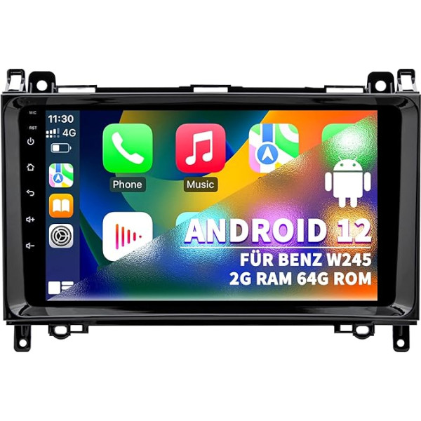 Autoradio priekš Mercedes Benz A klases W169 B klases W245 Viano Vito W639 Sprinter, Android 12 sistēma 2G + 64GB ar navigācijas sistēmu CarPlay Android Car WiFi, 9 collu skārienjūtīgais ekrāns Bluetooth stūres vadība