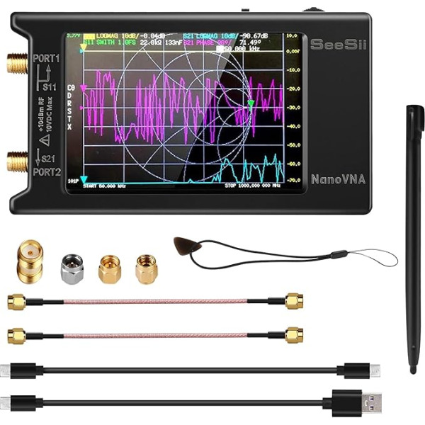 Seesii NanoVNA-H4 antenu analizators, 4 collu vektoru tīkla analizators, uzlabota versija 4.3/4.2 10KHz-1.5GHz HF VHF UHF ar skārienjūtīgo ekrānu Smith diagrammai un fāzei