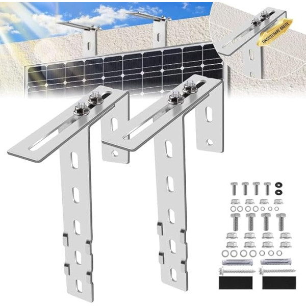 2 x regulējams saules paneļa kronšteina āķis balkonam, margu kronšteins balkona barošanas stacija saules moduļu balkonam un plakano jumtu, nerūsējošā tērauda āķis balkona margu turētājam, saules moduļu turētājs