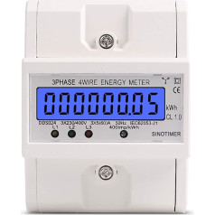 MIRTHBUY Digitālais elektrības skaitītājs ar LCD displeju, 3 fāžu 4 vadu, maiņstrāvas skaitītājs, kalibrēts elektrības skaitītājs, trīs strāvas mērītājs DIN sliedēm, starpposma skaitītājs, kalibrēts 230/400V 5-80A