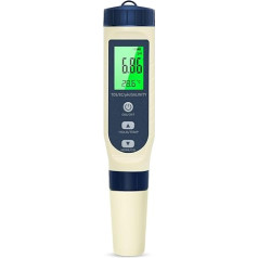 PH ūdens mērītājs, PH/TDS/EC/Sāluma/termometrs 5 in 1 pH vērtības mērītājs ar LCD displeju, automātiskās temperatūras kompensācijas pH testeris, augstas precizitātes ūdens testeris, ideāli piemērots dzeramajam ūdenim, baseinam