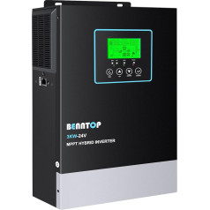 BENNTOP 3000 W hibrīda invertors no 24 V līdz 230 V līdz 230 V maiņstrāvas sinusoidālā viļņa invertors (invertors ārpus elektrotīkla ar 100 A MPPT solāro kontrolieri, maksimālais PV ieejas spriegums 500 V, svina skābes/litija akumulatoriem)