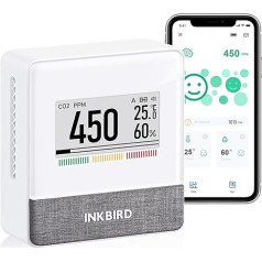 Inkbird IAM-T1 gaisa kvalitātes mērītājs, CO2 mērītājs, temperatūras, mitruma, gaisa spiediena mērītājs ar elektroniskās tintes ekrānu, 4 gadu akumulatora darbības laiks, piemērots mājām, birojam