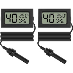 2 x Mini digitālais termometrs Higrometrs Temperatūras mitruma monitors ar ārējo sensoru LCD monitoru Iekštelpu āra mērītājs automašīnai siltumnīcai Mājas birojam Dzīvojamā istaba - melns