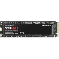 Samsung 990 PRO NVMe M.2 SSD, 4TB, PCIe 4.0, 7450MB/s nolasīšanai, 6900MB/s ierakstīšanai, iekšējais SSD, paredzēts spēlēm un video montāžai, MZ-V9P4T0BW