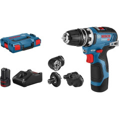 Bosch Professional 12V sistēmas akumulatora urbjmašīna GSR 12V-35 FC, ieskaitot 4 x FlexiClick piederumus, 2 x 3,0 Ah akumulatoru, GAL 12V-40 ātro lādētāju, L-BOXX 102 - FlexiClick sistēma