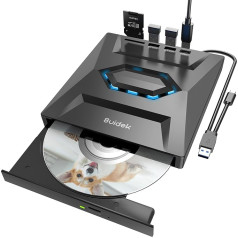 SUIDEK ārējais CD DVD disks portatīvajam datoram, USB-C CD atskaņotājs, portatīvais CD DVD +/-RW ROM ierakstītājs ar SD karšu lasītāju, USB 3.0 C tipa ligzda, saderīgs ar portatīvo datoru, datoru, Windows Linux