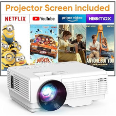 Mini projektors, YOOYAA Bluetooth projektors, Full HD 1080P, portatīvais video projektors, 50% tālummaiņa, āra/mājas kino projektors mobilajam tālrunim, saderīgs ar viedtālruni/HDMI/USB/Fire TV Stick