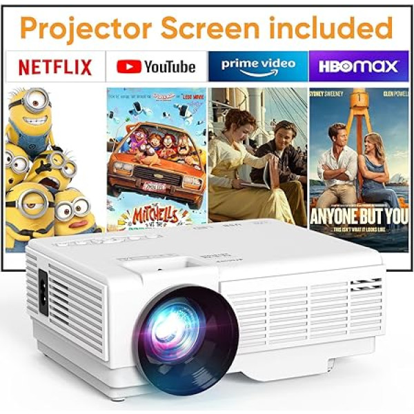 Mini projektors, YOOYAA Bluetooth projektors, Full HD 1080P, portatīvais video projektors, 50% tālummaiņa, āra/mājas kino projektors mobilajam tālrunim, saderīgs ar viedtālruni/HDMI/USB/Fire TV Stick