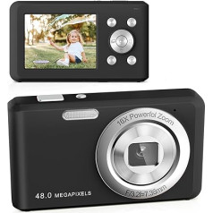 Digitālā kamera, HD 1080P fotokamera, kompaktā kamera ar 32 GB karti, 48 MP kamera, 2,4 collu 16X digitālā tālummaiņa, digitālā kamera pusaudžiem, iesācējiem (melna)