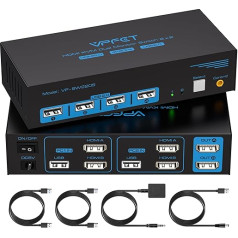 HDMI 4K60Hz KVM slēdzis 2 datoru 2 monitoriem USB 2.0 Atbalsta kopēšanu un paplašinātu displeju KVM slēdzis 2 datoru 2 monitoriem un 4 USB pieslēgvietām ar ārējo kontrolieri un 2 USB kabeļiem