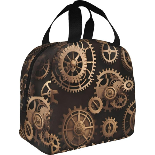 YYHHWHJDE Lunchtasche - langlebig, isoliert, tragbar, einfach zu falten, geeignet für Arbeit und Outdoor-Aktivitäten, Steampunk-mechanische Zahnräder