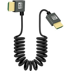 RIIEYOCA 8K 90 grādu HDMI uz HDMI spole kabelis, kreisā leņķa īss 48 Gbps ātrgaitas HDMI2.1 atbalsts HDR, 8K @ 60Hz, 4K @ 120Hz, saderīgs ar videokamerām, monitoriem (kreisais)