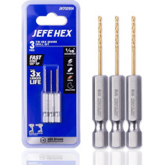 JEFE HEX 1/16 collas HSS urbis ar titāna pārklājumu Spirālveida urbis ar sešstūra kātu Parastie urbšanas instrumenti 135 grādu šķeltais uzgalis Ideāli piemērots tēraudam, varam, alumīnijam, cinka sakausējumiem, koksnei, plastmasai (3 gab.)