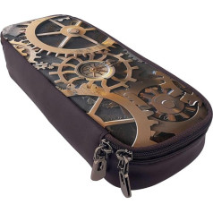 KCGSDEGV Steampunk Federmäppchen mit mechanischen Zahnrädern, bedruckt, für Studenten, Mädchen, Jungen, niedliches Leder-Federmäppchen, Etui, Schreibwaren-Organizer für Schule, Arbeit, Reisen, Schwarz