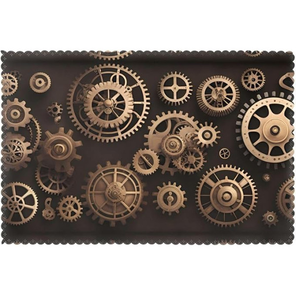 WHJWZY Steampunk-Tischsets mit mechanischem Zahnrad-Druck, für Esstisch, 6-teiliges Set, Tischmatte, 30,5 x 45,7 cm, für Küche, Esszimmer, Dekoration, waschbar, leicht zu reinigen