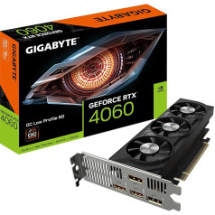 Gigabyte NVIDIA GeForce RTX 4060 OC zema profila grafiskā karte - 8GB GDDR6, 128 bitu, PCI-E 4.0, 2475 MHz Core Clock, 2x DP 1.4, 2x HDMI 2.1a, NVIDIA DLSS 3 - GV-N4060OC-8GL