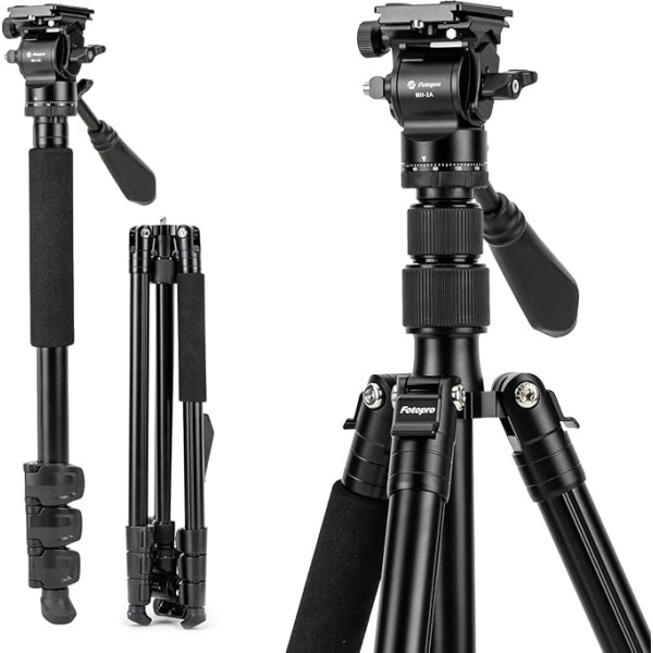 Fotopro 200 cm/79 collu video statīvs, alumīnija ceļojumu statīvs un monopods ar 360° kustīgu galvu, profesionāls kameras statīvs DSLR, slodze līdz 3 kg/6,6 kg