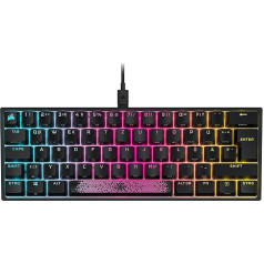 Corsair K65 RGB MINI 60% mehāniskā spēļu tastatūra (regulējams RGB apgaismojums, mehāniskie Cherry MX ātrgaitas taustiņi, Axon Hyper-Processing tehnoloģija, Qwertz), melna