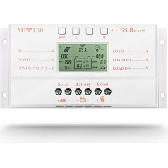 Saules paneļu kontrolieris MPPT 30A LCD displejs 12V 24V saules kontrolieris ar uzlādes gaismu un taimera vadību maks. 50V ievadei