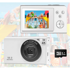 Digitālā kamera, automātiskā fokusēšana 4K kamera Digitālā kamera ar dubulto kameru ar 32GB atmiņas karti HD 56MP 16X digitālā tālummaiņa 2,4 collu liels ekrāns Kompaktā fotokamera Foto kamera iesācējiem