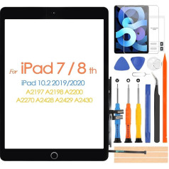 Ersatzbildschirm für iPad 7 7. / 8. Generation - Digitizer für iPad 7. 2019/8. 2020, 10,2 Zoll (25,9 cm) Touchscreen-Glasscheibe, A2270, A2430, A2197, A2200, A2198, Schwarz mit Home-Taste