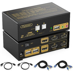 KVM переключатель 2 монитора, HDMI KVM переключатель 4K 30Hz Conmutador KVM 2 Ordenadores 2 Monitor y 3 Dispositivos USB por Ejemplo Ratón Teclado Impresora, Soporte Copia y Pantalla Extendida