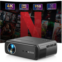 4K projektors ar Netflix, 950 ANSI LED viedo projektoru 4K mājas kinozāles ar Android TV 11, NFC, Dolby Audio, autofokusa Full HD portatīvais 4K projektors ar WiFi6, Bluetooth5.3, balss palīgs